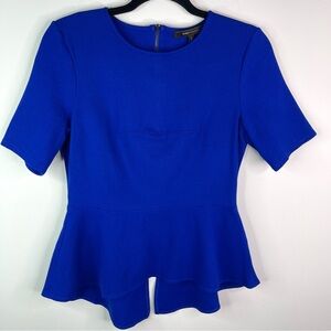 BCBGMaxAzria Royal Blue Peplum Blouse With Zipper Short Sleeve Size M